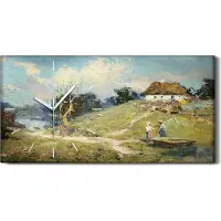 Coloray Wandbild Leinwand Bilder mit Uhr Geräuschlos 60x30 Ölgemälde Dorfbewohner Natur - weiße Hände