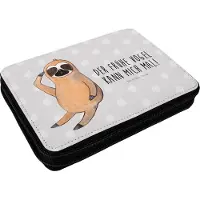 Mr. & Mrs. Panda Federmäppchen Faultier Vogel - Grau Pastell - Geschenk, Frühaufsteher, Mäppchen, Schlamper, Etui, Der Frühe, für Stifte, Federtasche, Morgenmuffel
