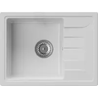 WAGRAN GRANMASTER Gracia Granitspüle 1 Becken mit Abtropffläche - Küchenspüle, Einbauspüle, Einzelbecken 58x44x16,4 cm - Weiß