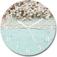 Tulup Wanduhr aus Glas 30fi Glasbild Glasuhr Gehärtetes Glas - weisse-zeiger - Cherry blossoms