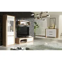 Lomadox Wohnzimmermöbel Set 4-teilig modern in Eiche mit weiß LATINA-161