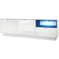 Vladon TV Board Lowboard Metro, Germany, Korpus in Weiß Hochglanz / Fronten in Weiß Hochglanz mit Einsatz in Schwarz Hochglanz, inkl. LED Beleuchtung