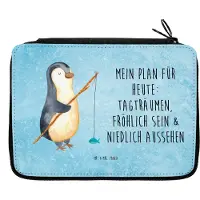 Mr. & Mrs. Panda Mäppchen Pinguin Angler - Eisblau - Geschenk, Federmappe, Motivation, Motiviert, Angeln, Urlaub, Etui für Stifte, Schlampermäppchen, Fischer
