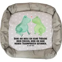 Mr. & Mrs. Panda Hundesofa Frosch Liebe - Grau Pastell - Geschenk, Vatertag, Ostern, Verliebt, Geburtstag, Froschkönig, Umzug, Frösche, Freundin, Weihnachten, Muttertag