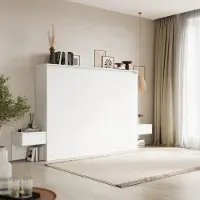 SMARTBett GmbH SMARTBett Set 140-Schrankbett Horizontal CLASSIC mit 2 Nachtkonsolen Weiss
