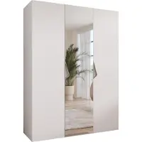 MEBLE KRYSPOL Schrank 150x202x52 cm mit Kleiderstange & Spiegel, 3xTür, SANDI, Weiß, Griff Kaschmir