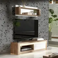 Lomadox Wohnwand Set 2-teilig inkl. Regal modern in Eiche mit weiß LATINA-161