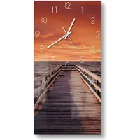 DEQORI Glasuhr 30x60 cm Zahlen 'Steg ins Abendrot' Wanduhr Glas Uhr Design leise Küchenuhr