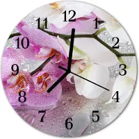 Tulup Glasuhr Wanduhr Küchenuhr Echt-Glas 30fi cm Orchidee mehrfarbig