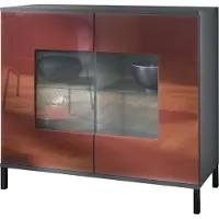 Vladon Kommode Grömitz V3, Moderner Küchenschrank mit 2 großen Glastüren Anthrazit matt / Bordeaux Hochglanz (92,5 x 83.5 x 35)