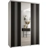 MEBLE KRYSPOL Davos 7 Schrank, drei Türen - 235,2x180x45 cm - Weiß Schwarz Silber