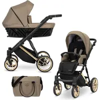 Kunert Kinderwagen IVENTO Sportwagen Babywagen Babyschale Komplettset Kinder Wagen Set 2 in 1 (Caramel Macchiato, Rahmenfarbe: Gold)