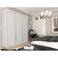 AGMAT-FURNITURE AGMAT Schwebetürenschrank Inari, Kleiderschrank mit 3 Türen und 2 Schubladen, Moderne Garderobe in Farbe: Weiß, Schrank in Größe: 180 x 216 x 61 cm