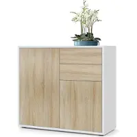 Vladon Sideboard Ben, Germany, Kommode mit 2 Türen und 2 Schubladen, Weiß matt/Eiche Sägegrau (79 x 74 x 36 cm)