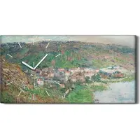 Coloray Wandbild Leinwand Bilder mit Uhr Geräuschlos 60x30 Ansicht von Vetheuil - weiße Hände