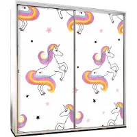Furniture24 Schwebetürenschrank PENELOPA 205 Schrank Kleidereschrank mit Grafiken Einhorn