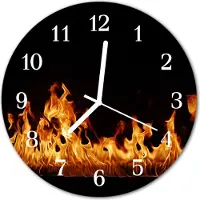 Tulup Glasuhr Wanduhr Küchenuhr Echt-Glas 30fi cm Feuer orange schwarz