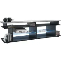 Vladon TV Board Movie V3 Game On 138,5 x 39 x 37,5 cm inkl. LED-Beleuchtung Blau, Korpus in Schwarz matt, Game Aufsatz in Avola-Anthrazit