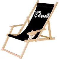 Ferocity Holz Liegestuhl Klappbar Klappliegestuhl mit Armlehne und Getränkehalter Strandstuhl Motiv Schwarz Queen [119]