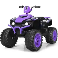 Goplus 12V Kinder-Elektroquad, Batteriebetriebenes Auto mit LED-Scheinwerfern, Musik, Hupe, USB, Bluetooth, Radio, Langsamer Start, Hohe/Niedrige Geschwindigkeit, Quad Motorrad (Lila)