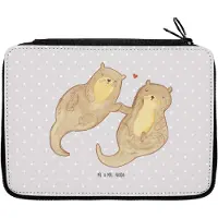 Mr. & Mrs. Panda Bleistiftetui Otter Hände halten - Grau Pastell - Geschenk, Romantisch, Mäppchen, glücklich, Liebe, Paar, Federmäppchen, Federtasche, Federmappe, Etui