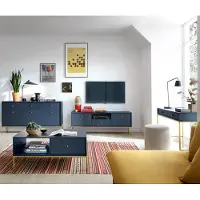 Lomadox Wohnzimmermöbel Set blau, Fußgestell goldfarben, MALAGA-160, 4-teilig