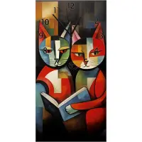 Wallario Design Wanduhr bedruckt, Größe 30 x 60 cm, Motiv: Lesende Katzen