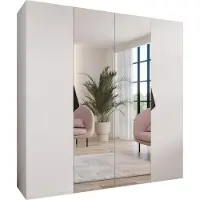 MEBLE KRYSPOL Schrank 200x202x52 cm mit Kleiderstange & Spiegel, 4xTür, SANDI, Weiß, Griff Schwarz