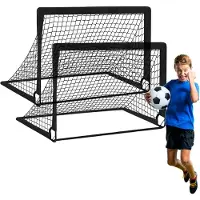 Lixada Outdoor-Sport-Kinder-Fußballtor, tragbares faltbares Fußballtor, Kleinkind-Fußballspiel-Torrahmen, zweiteiliges Set, schwarz