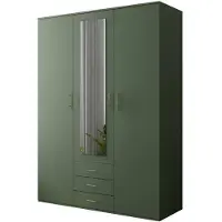 Bettso Drehtürenschrank, Kleiderschrank mit Spiege 3 Schubladen und 3 Türen, Elegantes Schlafzimmer Grün Schrank Jugendzimmer GREEN 150