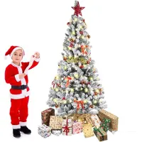 Fervertech Industry(Hong Kong) Limited 1,8M Künstlich Weihnachtsbaum Set,Künstlicher beflockter Christbaum mit LEDs, Weihnachtskugeln Sternbaumspitze Weihnachtsdeko,für Büro/Weihnachten