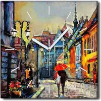 Coloray Uhr auf Leinwand 30x30 cm Wand Uhr Dekoration Wohnzimmer Segeltuch weiße Zeiger -Budapest Landschaft.