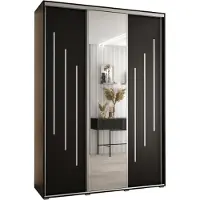 MEBLE KRYSPOL Cannes 9 Schrank mit 3 Schiebetüren - 205,2x170x60 cm - Schwarz Schwarz Silber