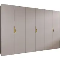 MEBLE KRYSPOL Schrank 300x202x52 cm mit Kleiderstange, 6xTür, SANDI, Kaschmir, Griff Gold