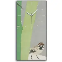 Coloray Wandbild Leinwand Bilder mit Uhr 30x60 Gemälde Tier Vogel Sperling Kunst - weiße Hände