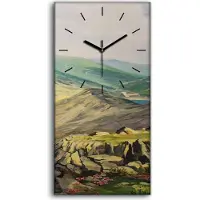 Coloray Wanduhr Bürouhr Leinwand Bild Geräuschlos 30x60 Gemälde See Berge Landschaft - schwarze Hände