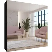 MEBLE KRYSPOL Schrank 200x202x52 cm mit Kleiderstange & Spiegel, 4xTür, SANDI, Schwarz, Griff Schwarz