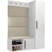 Mirjan 24 Garderoben-Set Medi II, Schuhschrank, Kleiderhakenbrett, 4x Paneel 84x42, 4 Kleiderhaken (Farbe: Weiß, Manila 02)