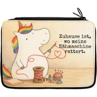 Mr. & Mrs. Panda Federmäppchen Einhorn Näherin Design - Weiß - Geschenk, Stricken, Bleistiftetui, Einhörner, Etui, Federmappe, Basteln, Häkeln, für Stifte, Freundin