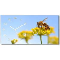 Tulup Wanduhr aus Glas – 60x30 cm - Glasbild - Glasuhr - Gehärtetes Glas - weisse-zeiger - Biene auf einer Blume