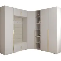 MEBLE KRYSPOL Inova 1 Möbelset Garderobe, 236,7x371,7x47cm - Weiß, Manila 02, Gold