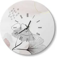 DEQORI Glasuhr Ø50 cm Römisch 'Dekorativer Gingko-Banner' Wanduhr Glas Uhr Design leise