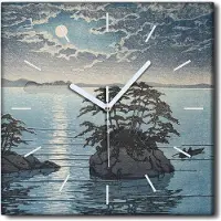 Coloray Uhr auf Leinwand 30x30 cm Wand Uhr Dekoration Wohnzimmer Segeltuch weiße Zeiger -Inselseelandschaft.