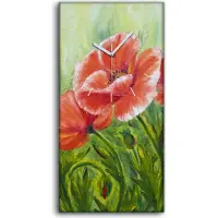Coloray Wandbild Leinwand Bilder Wanduhr 30x60 Gemälde Blumen Pflanzen Mohnblumen - weiße Hände