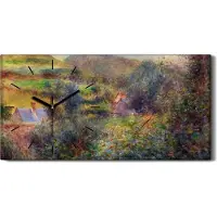 Coloray Küchenuhr Bürouhr Leinwand Uhr 60x30 Gemälde Wald Bäume Land Häuser Kunst - schwarze Hände