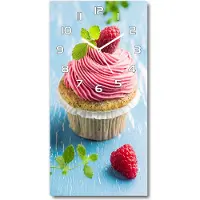 Tulup Wanduhr aus Glas – 30x60 cm - Glasbild - Glasuhr - Gehärtetes Glas -Himbeer Cupcake