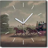 Coloray Uhr auf Leinwand 30x30 cm Wand Uhr Dekoration Wohnzimmer Segeltuch weiße Zeiger -Pferde England Tiere.