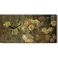 Coloray Küchenuhr Bürouhr Leinwand Uhr Geräuschlos 60x30 Gemälde Abstrakte Blumen Kunst - schwarze Hände