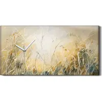 Coloray Wanduhr Uhr Wandbild Leinwand Kunstdruck 60x30 Foto Aquarell Langes Gras Wiese - weiße Hände