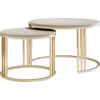 Lookway Runder Couchtisch 2in1 LORI MAT gebürstetes Gold, Kaschmir matt